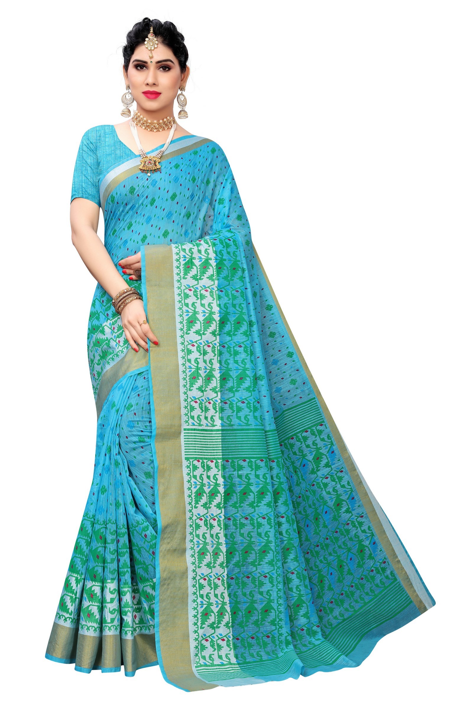 Small Border Chandheri Saree - Multi Colour Silk Fabric, Printed Design | Perfect For Party Wear In All Seasons With Blouse Piece