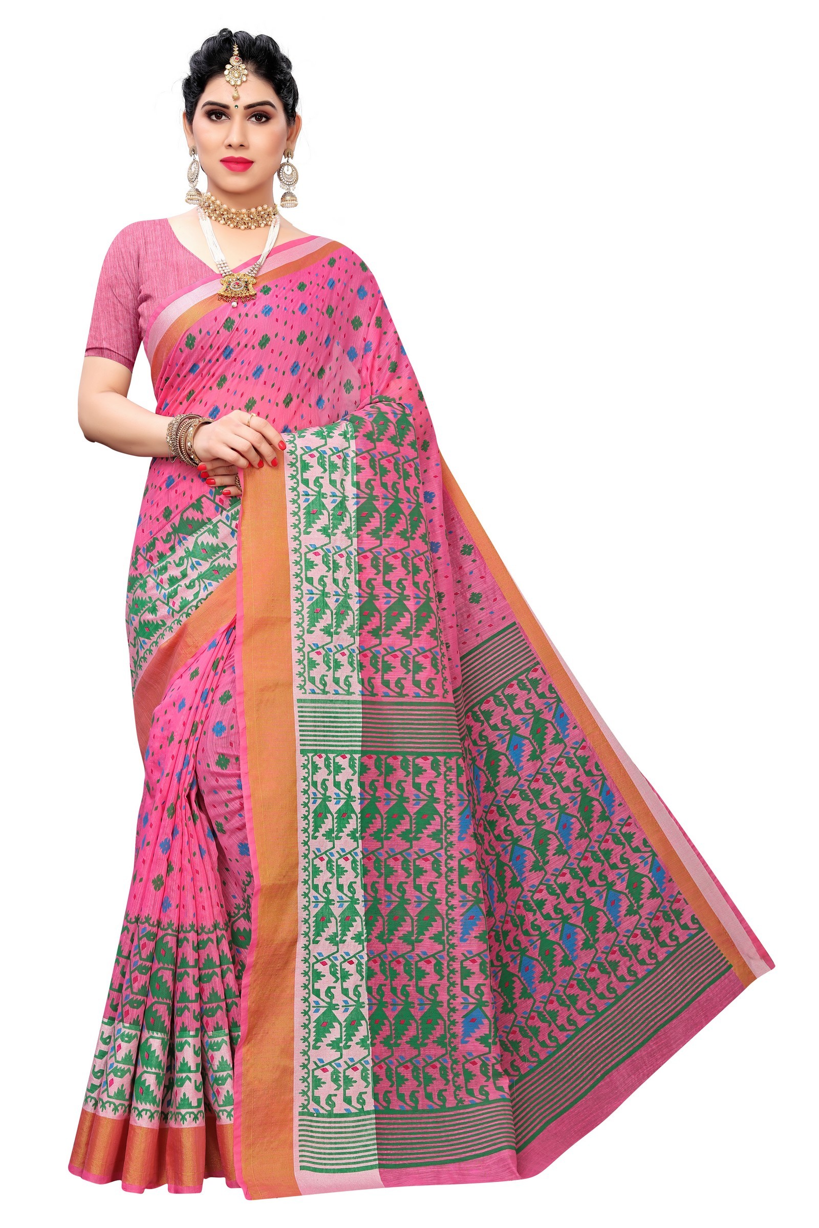 Small Border Chandheri Saree - Multi Colour Silk Fabric, Printed Design | Perfect For Party Wear In All Seasons With Blouse Piece