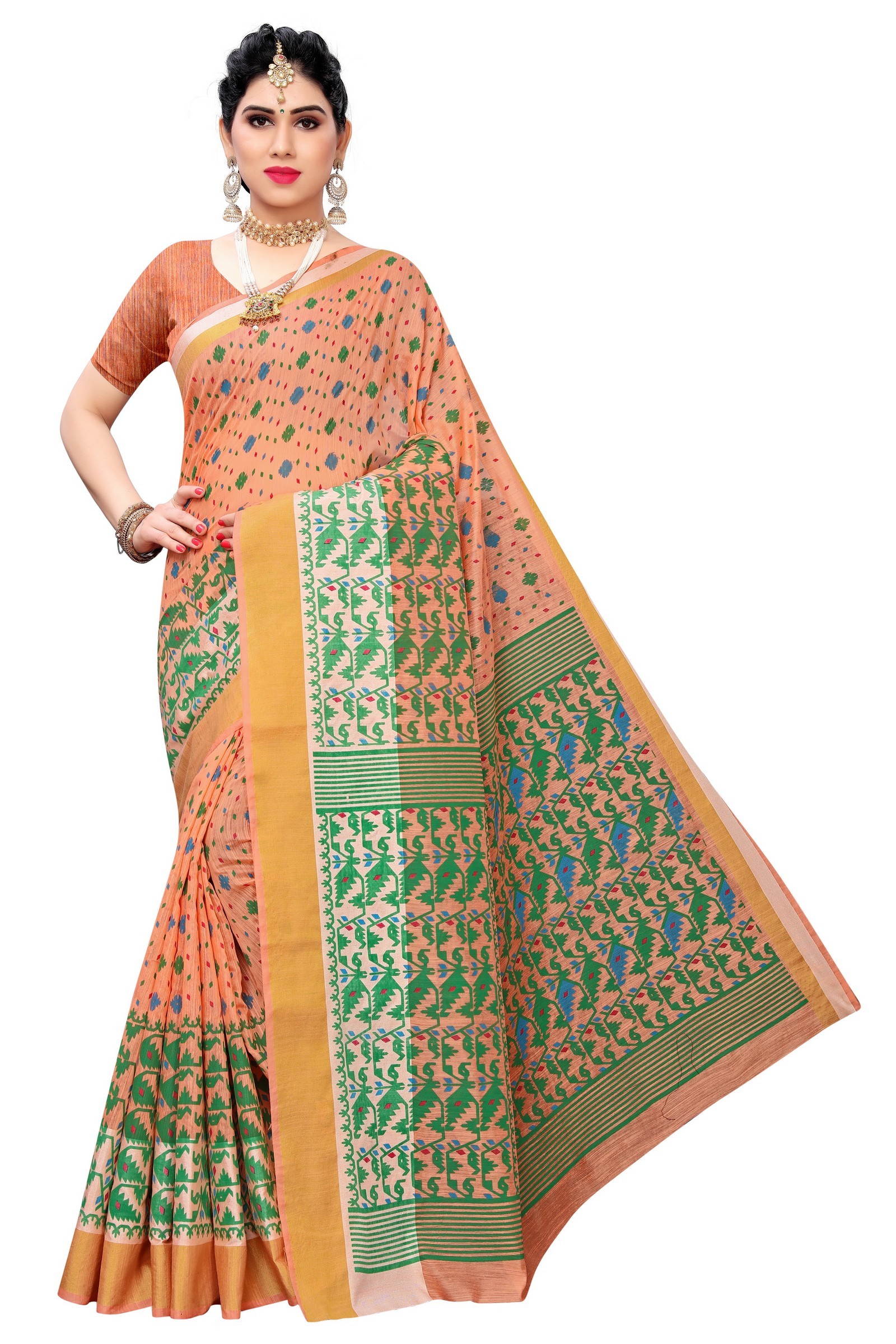 Small Border Chandheri Saree - Multi Colour Silk Fabric, Printed Design | Perfect For Party Wear In All Seasons With Blouse Piece