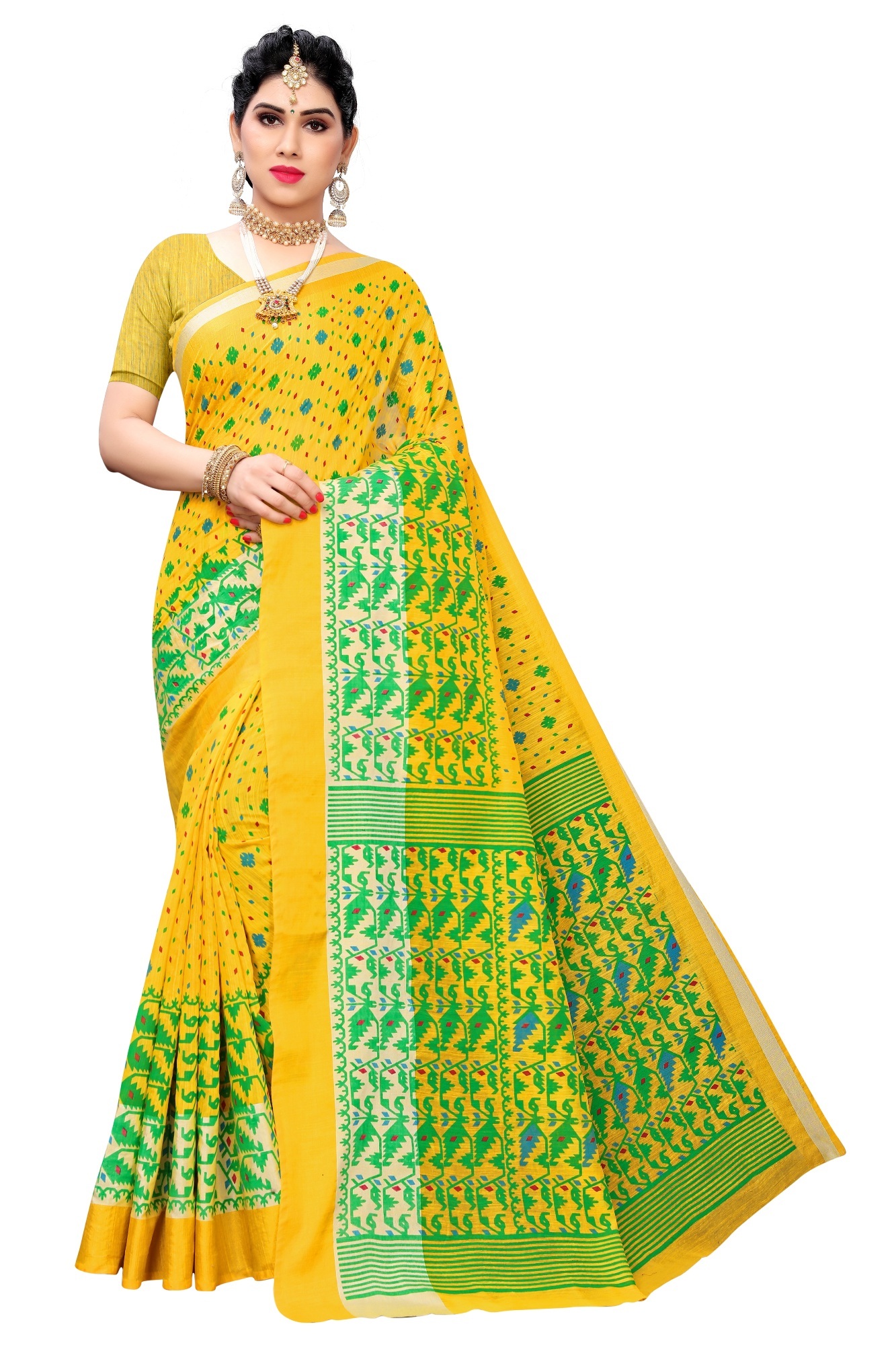 Small Border Chandheri Saree - Multi Colour Silk Fabric, Printed Design | Perfect For Party Wear In All Seasons With Blouse Piece