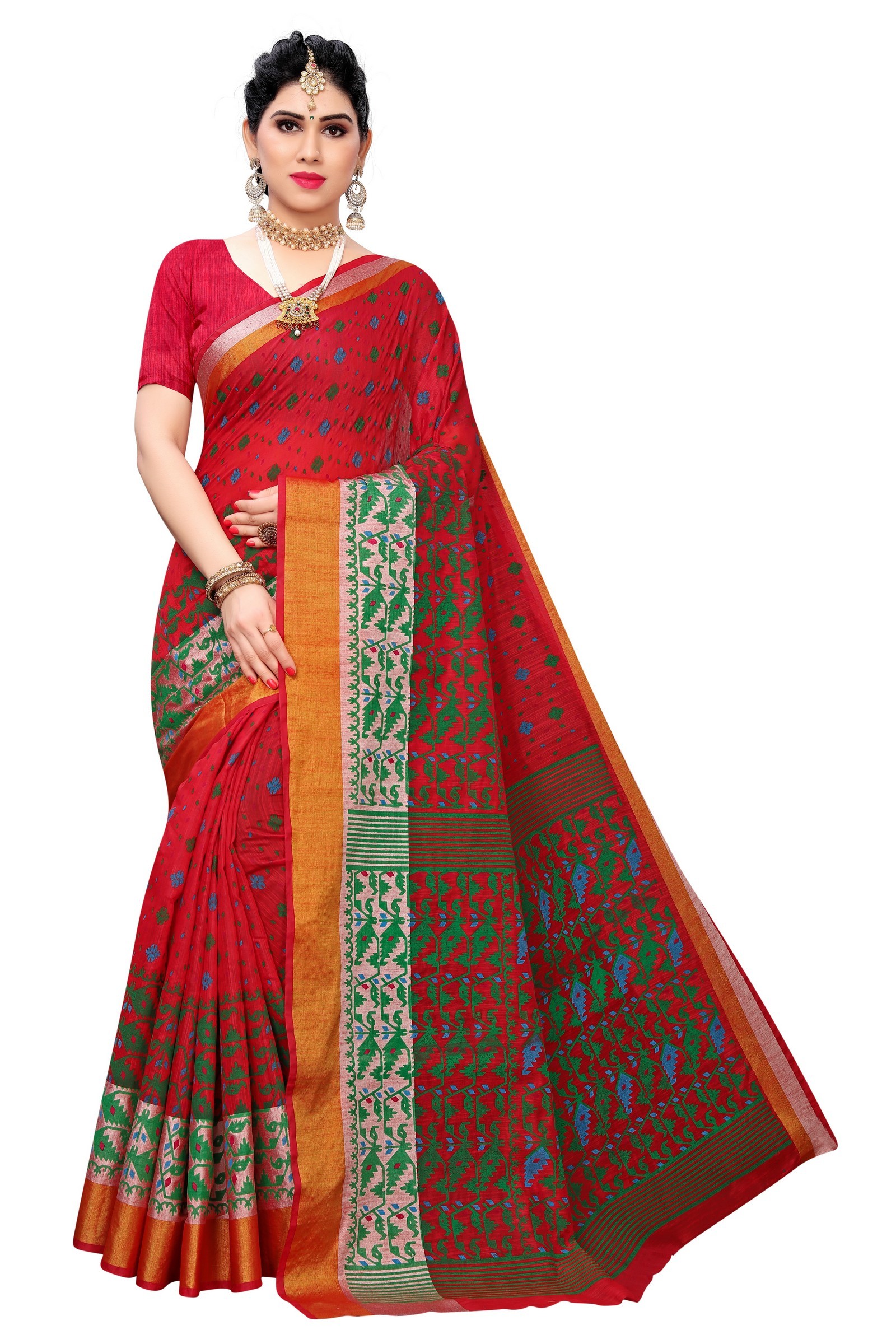 Small Border Chandheri Saree - Multi Colour Silk Fabric, Printed Design | Perfect For Party Wear In All Seasons With Blouse Piece