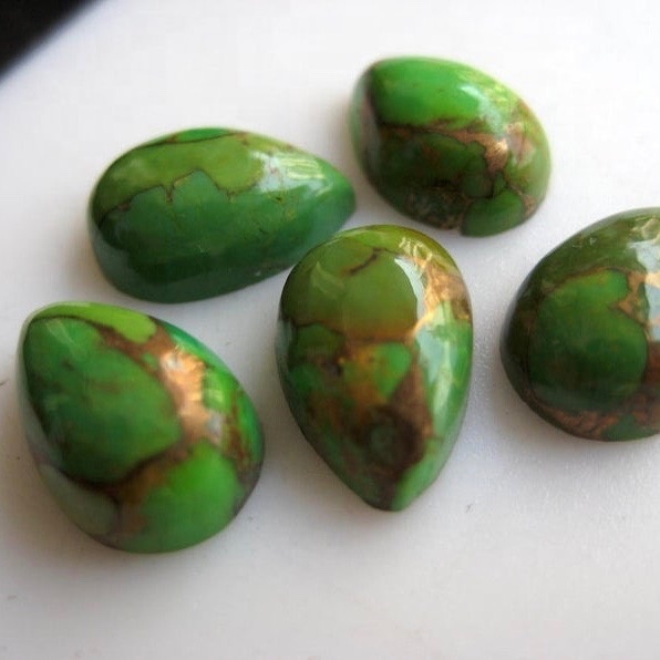 7x10mm Green Copper Turquoise Pear Cabochon Loose Gemstones Grade: Aaa