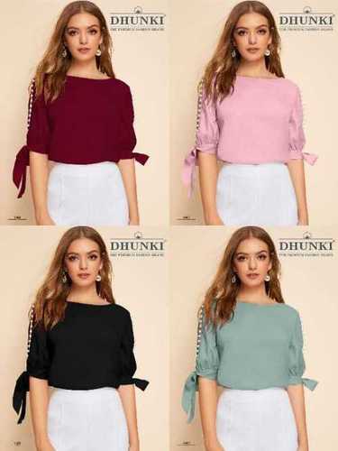 Dhunki Designer Tops - Heavy Georgette, Size M(38) & XL(42), Half Sleeve with Shining Pearls, Limited Edition in 4 Colors