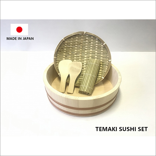 Makizushi Sushi Party Set Handmade Rice Barrel Wooden Cooking Paddle Bamboo Mat Made in Japan