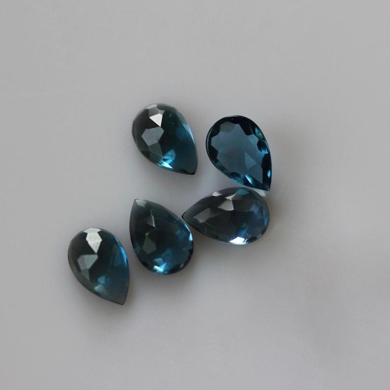 London Blue Topaz Gemstone - 8x12mm Rose Cut Pear, Natural Aaa Quality, Excellent Craftsmanship