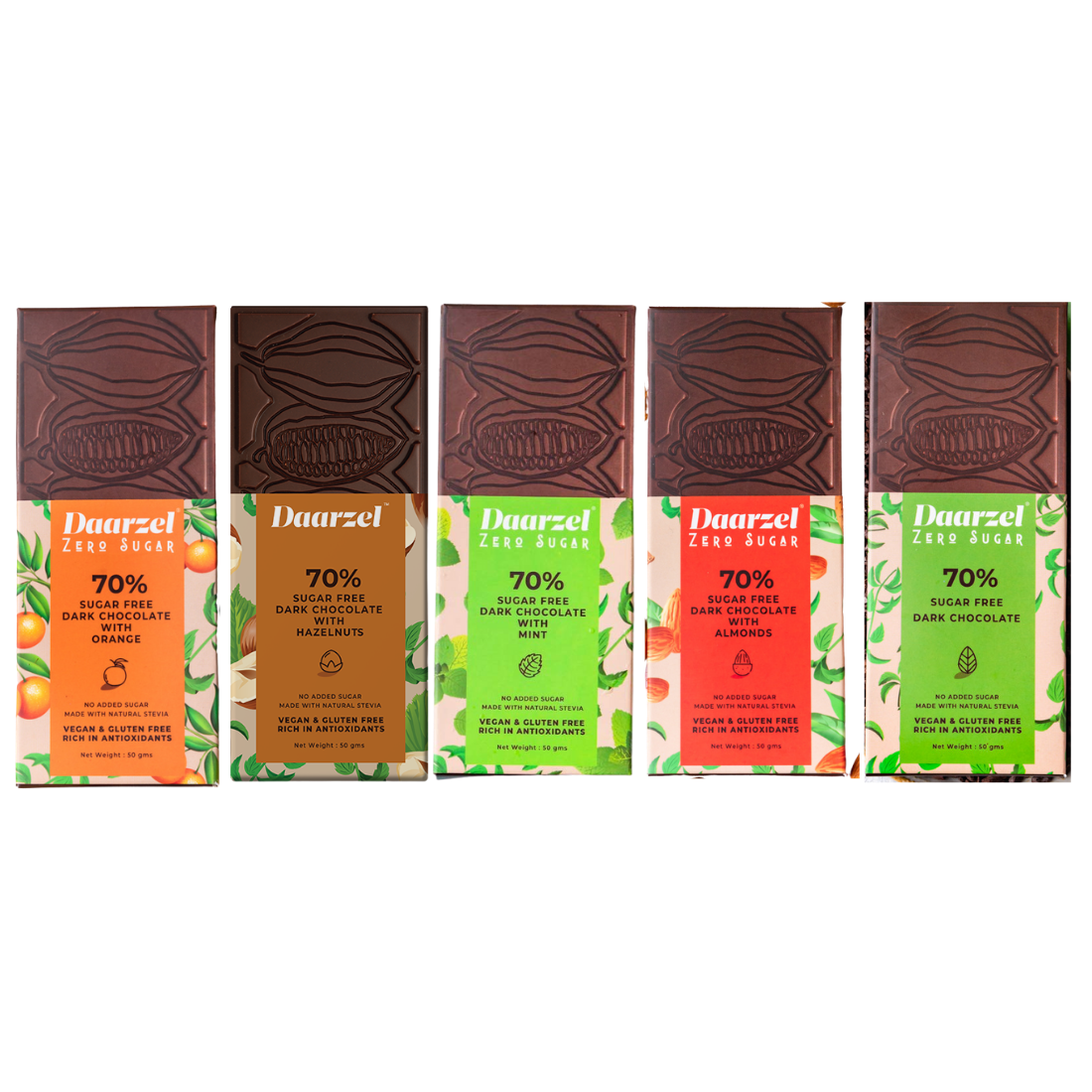 Brown Sugar Free Dark Chocolate | 70% Cocoa With Hazelnuts | Vegan | Gluten Free | No Added Sugar | Made With Stevia | 50g