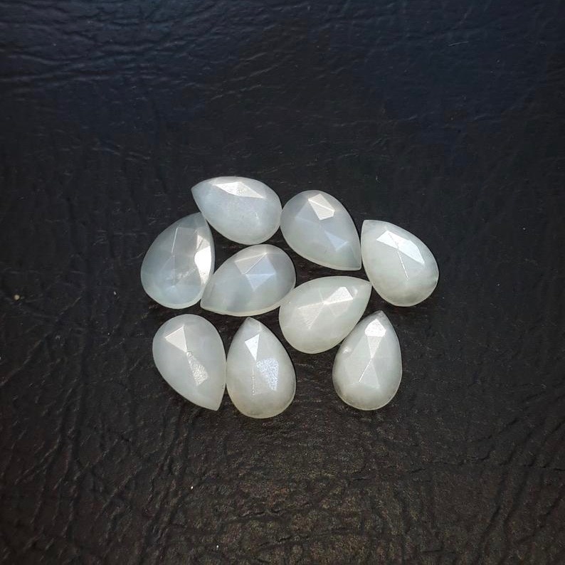 5x8mm White Moonstone Rose Cut Pear Loose Gemstones Grade: Aaa