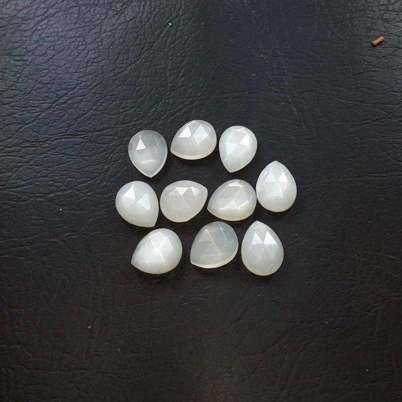 5x8mm White Moonstone Rose Cut Pear Loose Gemstones Grade: Aaa