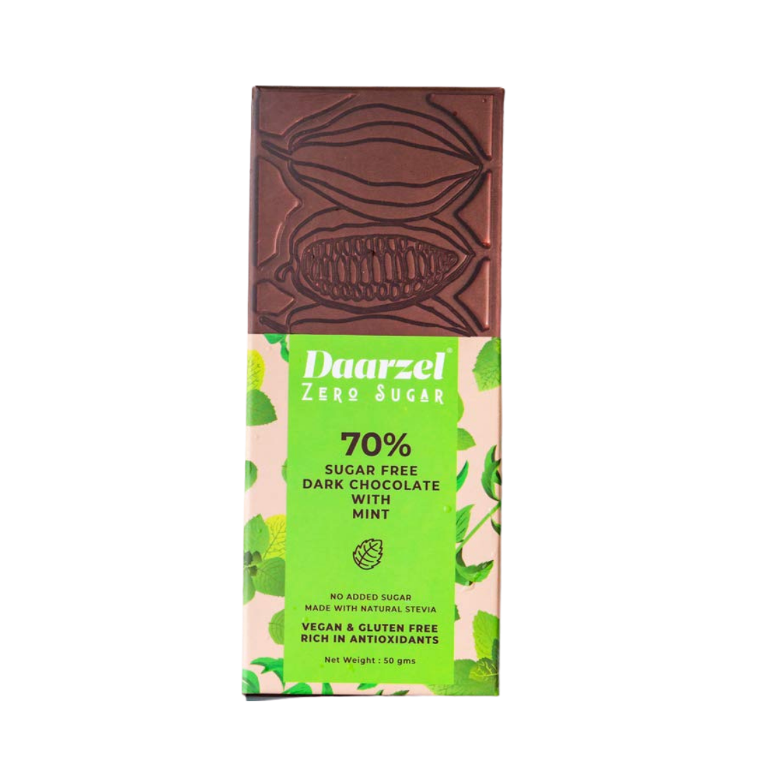 Brown Sugar Free Dark Chocolate | 70% Cocoa With Mint | Vegan | Gluten Free | No Added Sugar | Made With Stevia | 50g