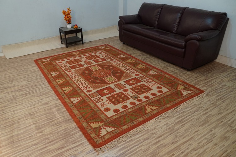 Hand Woven Woolen Kilim - Wool Material 6-7 Millimeter Thickness Rectangle Shape | Anti-slip Hand Washable Simple Pattern Suitable For Home & Commercial Use