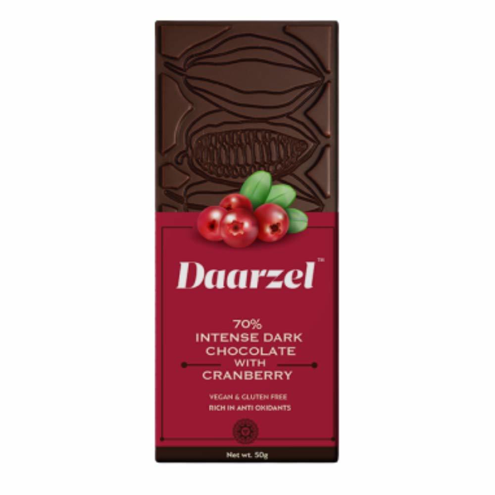 Brown Dark Chocolate 70% Cocoa Intense With Cranberry | Vegan & Gluten Free | 50 G