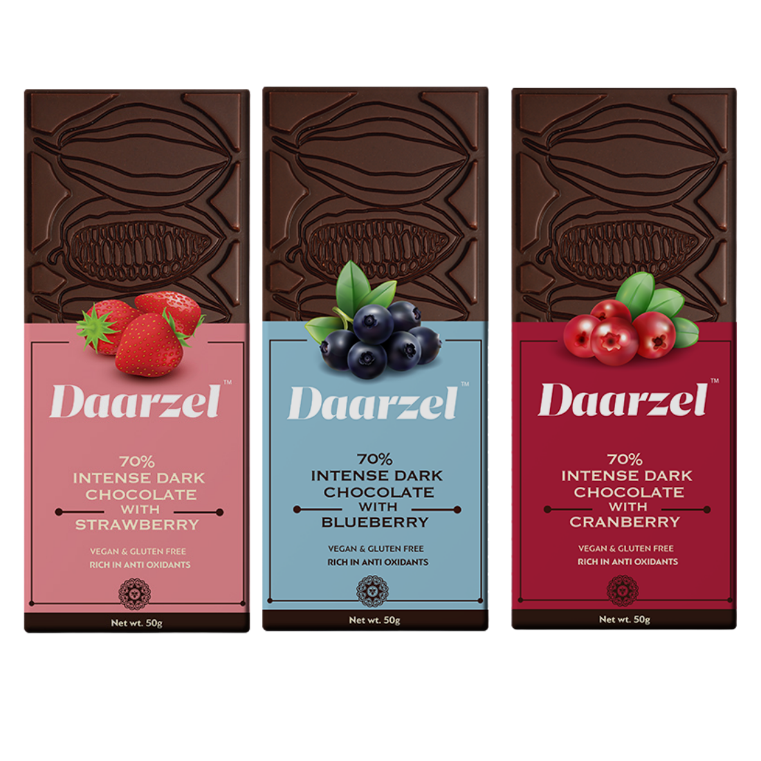 Brown Dark Chocolate 70% Cocoa Intense With Cranberry | Vegan & Gluten Free | 50 G