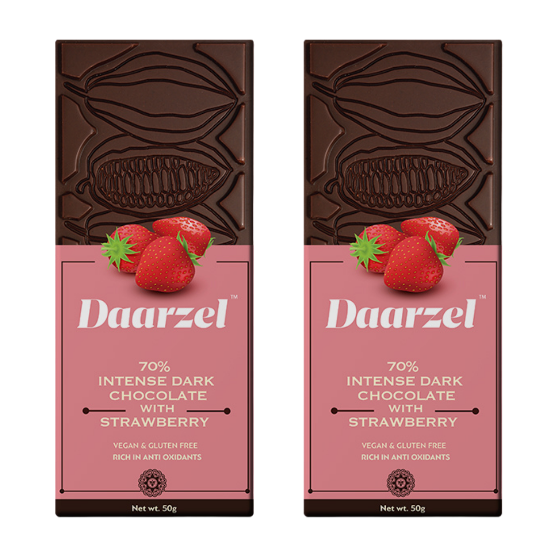 Brown Dark Chocolate 70% Cocoa With Strawberry | Vegan & Gluten Free | 50 G
