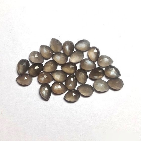 7x10mm Gray Moonstone Rose Cut Pear Loose Gemstones Grade: Aaa