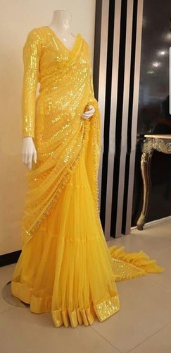 Festive Yellow Seqcvans Saree
