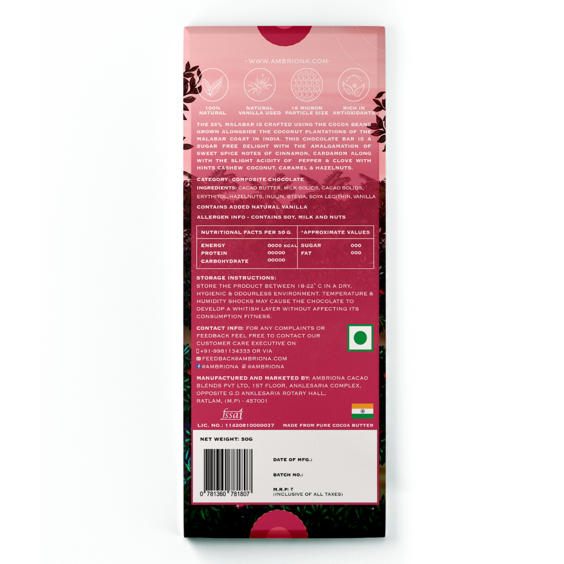 Brown Sugar Free Dark Chocolate 55% Malabar Single Origin | With Milk & Hazelnut