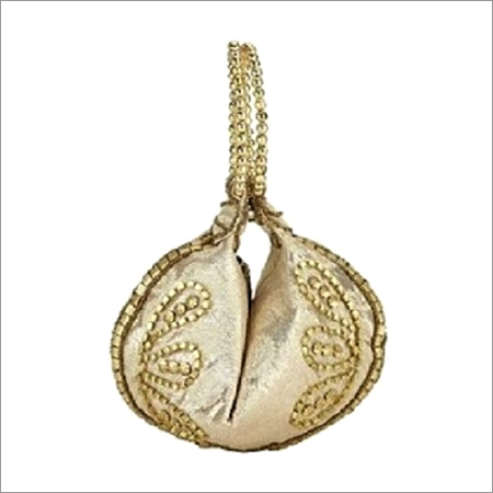 Ladies Designer Potli Bag - Fabric, Small Size, Red Color | Drawstring Closure, Paisley Pattern, Beads Embellishment For Weddings