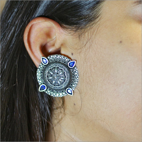 New Blue Stone Silver Tribal Earrings