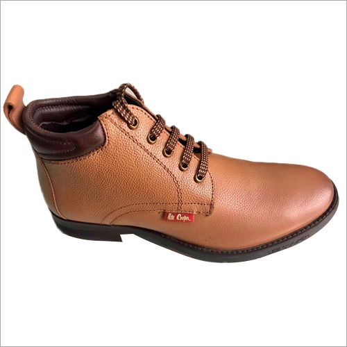 ब्राउन हाई एंकल टैन लेदर शूज़