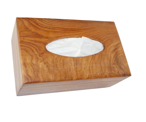 Wooden Tissue Box Cover - 10x6x4 Inches | Polished Mango Wood, Hinged Top with Etched Stripes, Ideal for Dining Tables and Bathroom Countertops