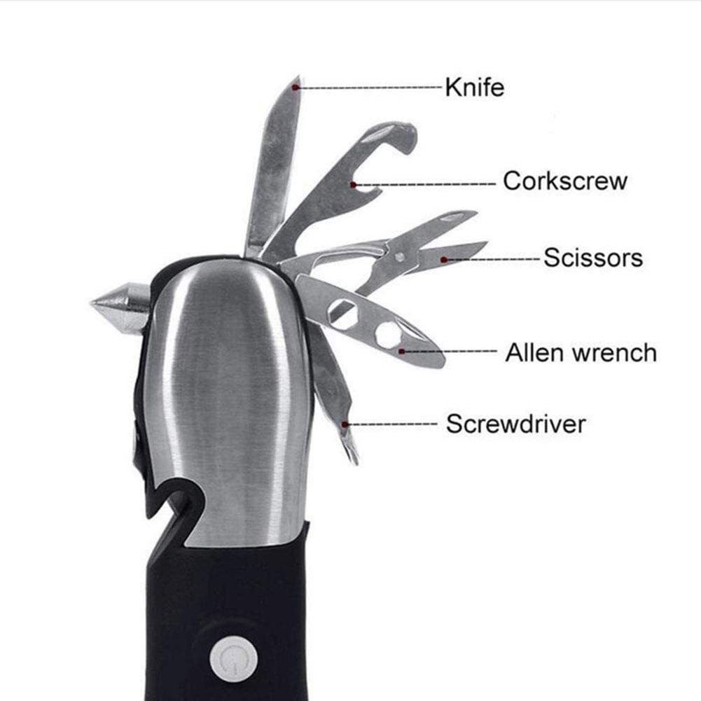 Emergency Torch With Tool Kit - Metal And Plastic, 10 In 1 Multi-use Tool, Battery Operated With White Led Light, Red Emergency Flasher & Compact Design