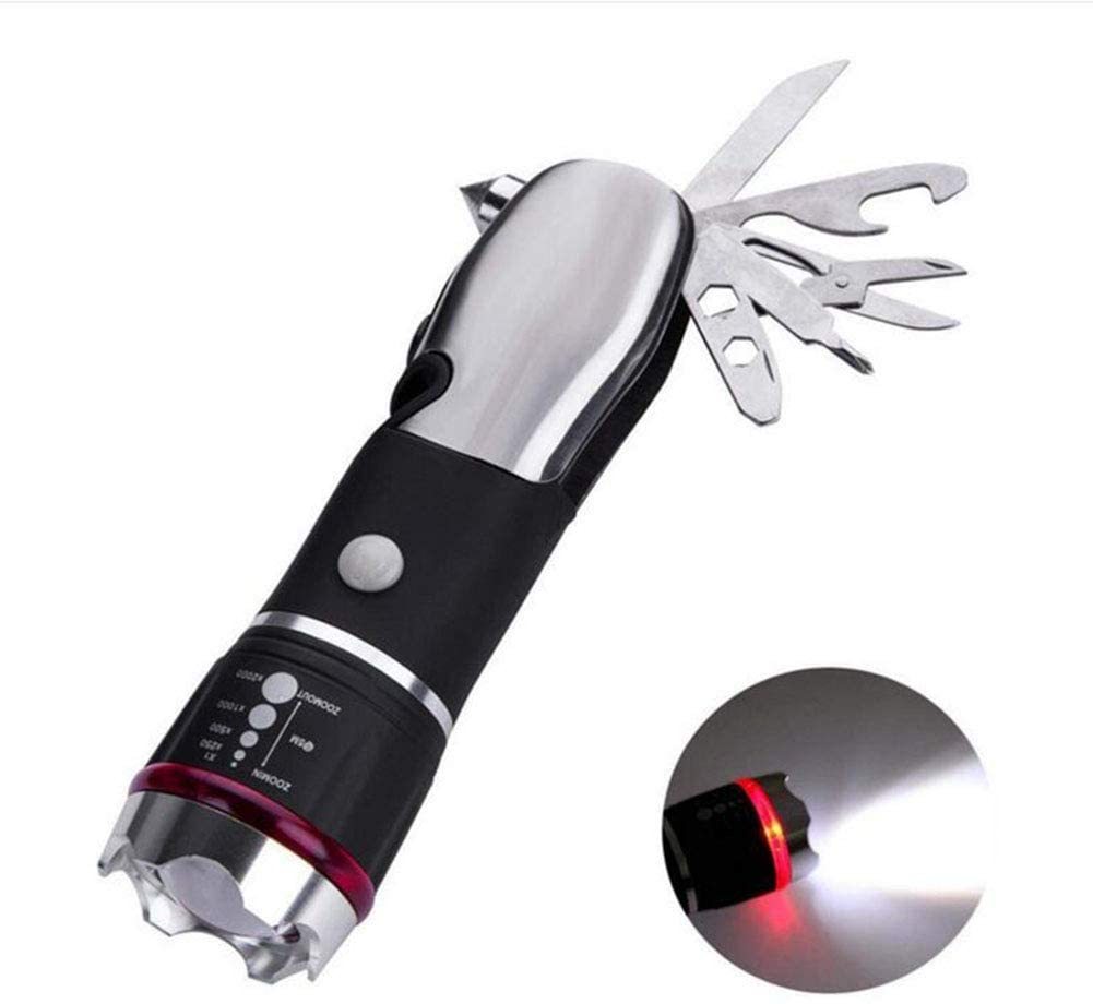 Emergency Torch With Tool Kit - Metal And Plastic, 10 In 1 Multi-use Tool, Battery Operated With White Led Light, Red Emergency Flasher & Compact Design