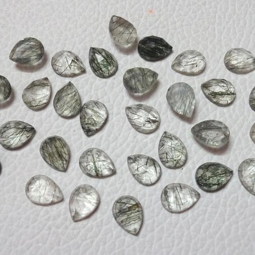 4x6 मिमी ब्लैक रूटिलेटेड क्वार्ट्ज रोज कट पीयर लूज जेमस्टोन