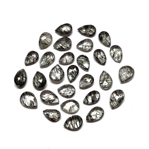 5x7 मिमी ब्लैक रूटिलेटेड क्वार्ट्ज रोज कट पीयर लूज जेमस्टोन