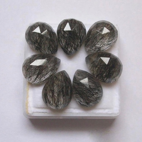 7x10 मिमी ब्लैक रूटिलेटेड क्वार्ट्ज रोज कट पीयर लूज जेमस्टोन