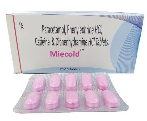 पेरासिटामोल 325 मिलीग्राम, फेनिलेफ्राइन एचसीएल 5 मिलीग्राम, कैफीन 30 मिलीग्राम और डिफेनहाइड्रामाइन 25 मिलीग्राम टैबलेट