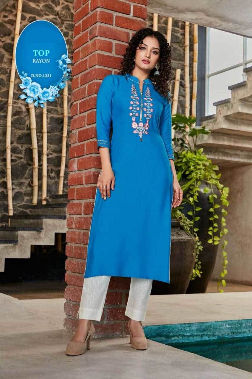 Awesome Vol 3 Daily Wear Rayon Kurtis Set - Rayon, Sizes M-l-xl-xxl-3xl, 3-4th Sleeve, Embroidered Pattern | Quick Dry, Washable, Suitable For Rainy And Spring Seasons