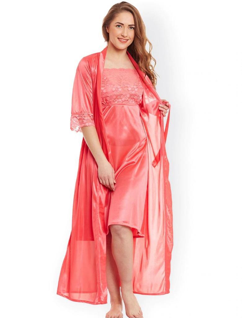 Silk Night Wear - Small To Extra Large | Relaxed Fit, Short Sleeve, Pink, Button Closure, Machine Washable