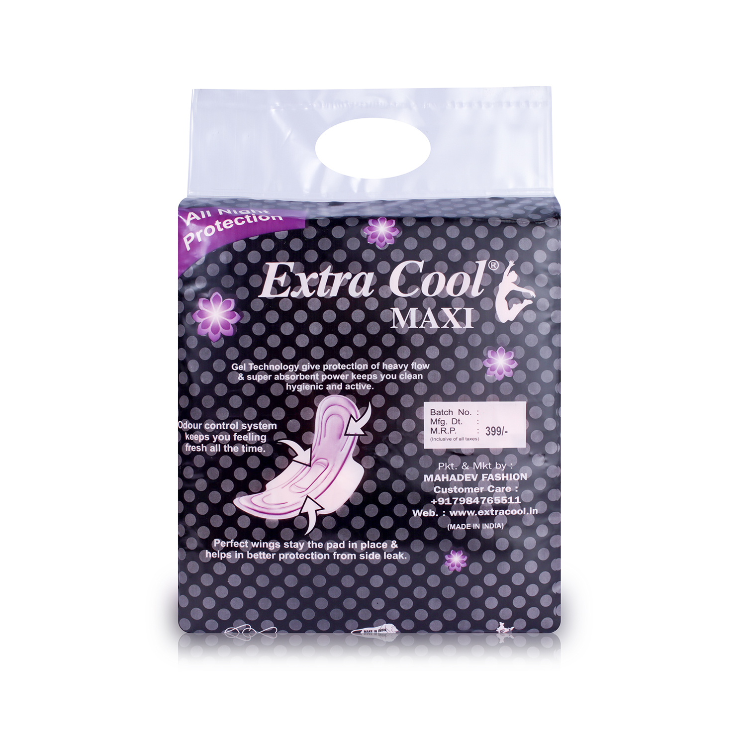 320 Mm Sanitary Napkin Extracool Xxxl - Cotton, 320 Mm Trifold Size, White Color | Blueseal Technology, Perfume Scented For Overnight Heavy Flow