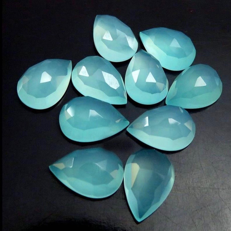 7x10mm Aqua Chalcedony Rose Cut Pear Loose Gemstones Grade: Aaa