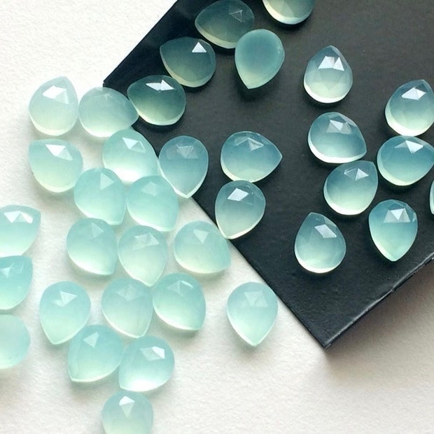 7x10mm Aqua Chalcedony Rose Cut Pear Loose Gemstones Grade: Aaa