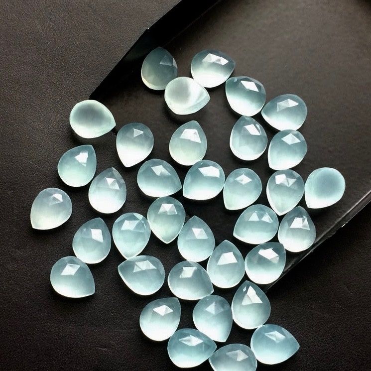 8x12mm Aqua Chalcedony Rose Cut Pear Loose Gemstones