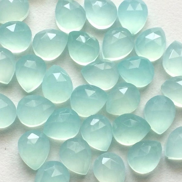 8x12mm Aqua Chalcedony Rose Cut Pear Loose Gemstones