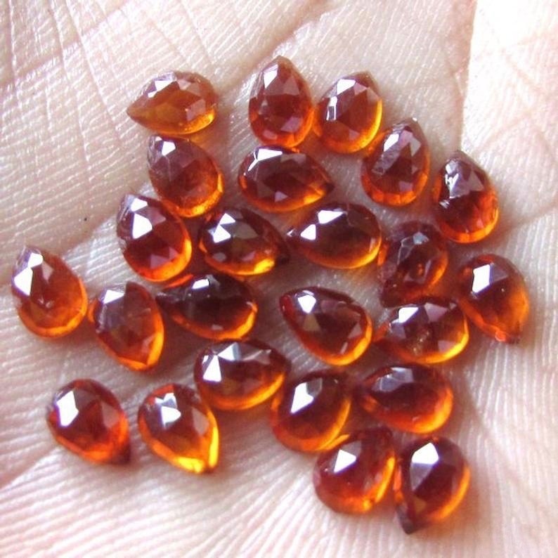 Hessonite Garnet - 4x6mm Rose Cut Pear Loose Gemstone | Natural No Treatment, Aaa Quality, Brown Color