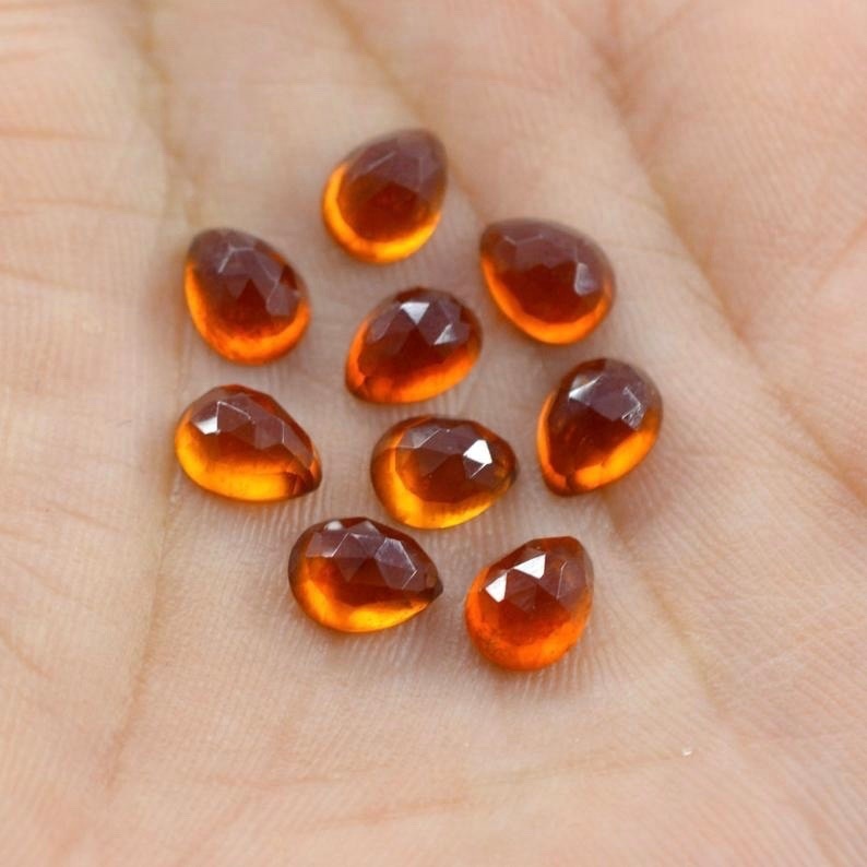 6x9mm Hessonite Garnet Rose Cut Pear Loose Gemstones Grade: Aaa