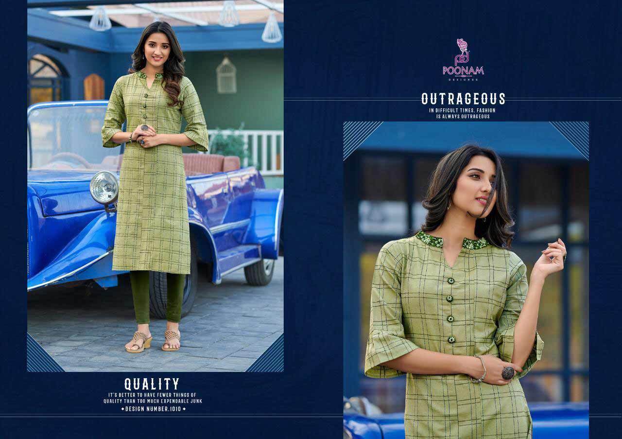 Poonam Designer By Collection Cotton Jacquard Strip Kurtis - Sizes S, M, L, Xl, Xxl, 3xl, 4xl, 5xl | Traditional Embroidered, Quick Dry, Dry Clean Only