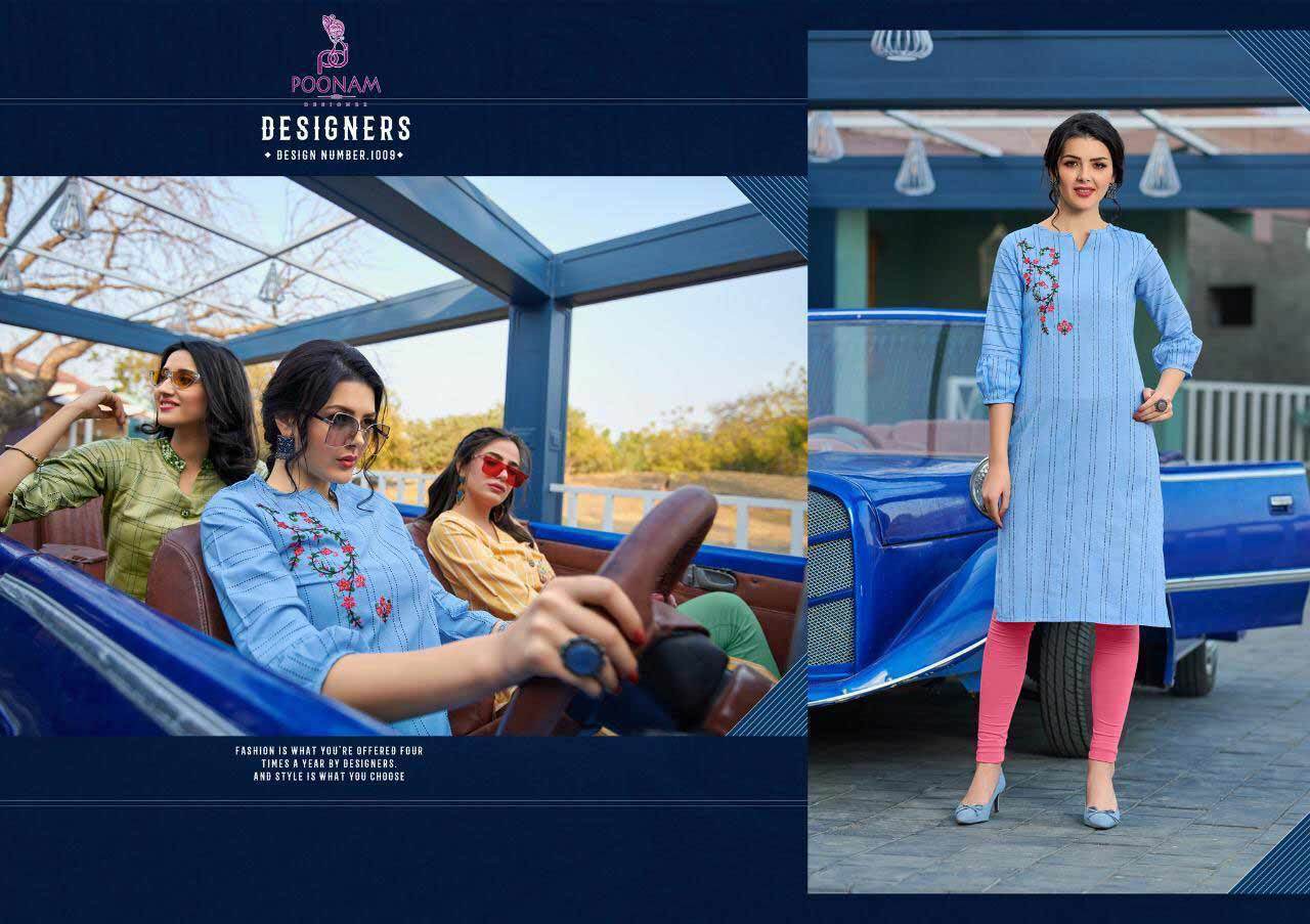 Poonam Designer By Collection Cotton Jacquard Strip Kurtis - Sizes S, M, L, Xl, Xxl, 3xl, 4xl, 5xl | Traditional Embroidered, Quick Dry, Dry Clean Only