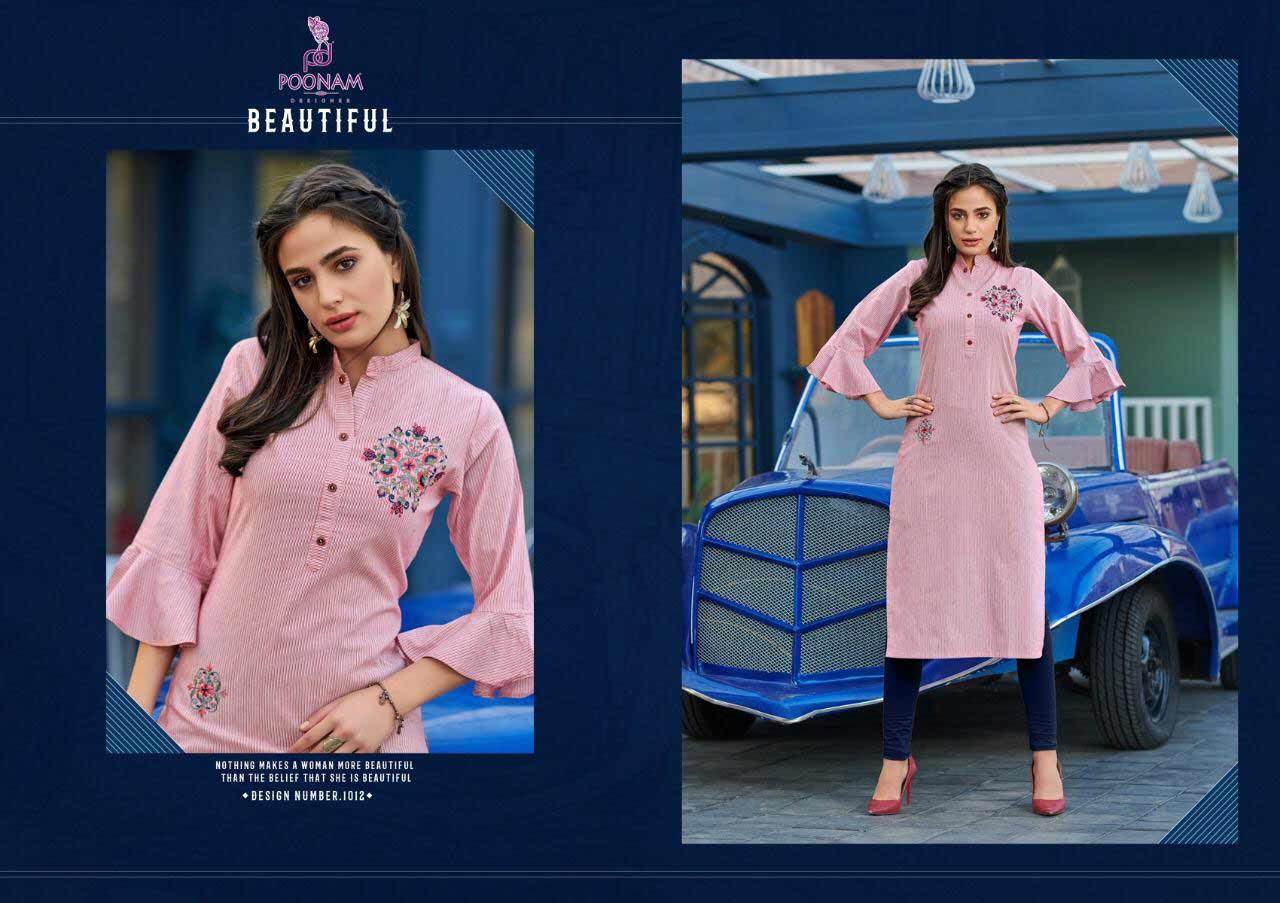 Poonam Designer By Collection Cotton Jacquard Strip Kurtis - Sizes S, M, L, Xl, Xxl, 3xl, 4xl, 5xl | Traditional Embroidered, Quick Dry, Dry Clean Only