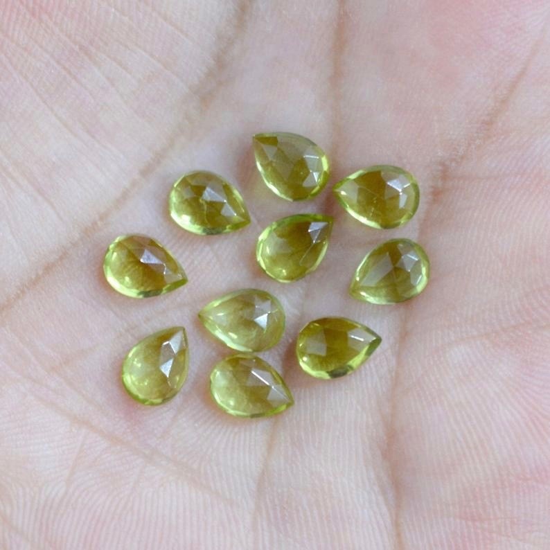 5x7mm Peridot Rose Cut Pear Loose Gemstones Grade: Aaa