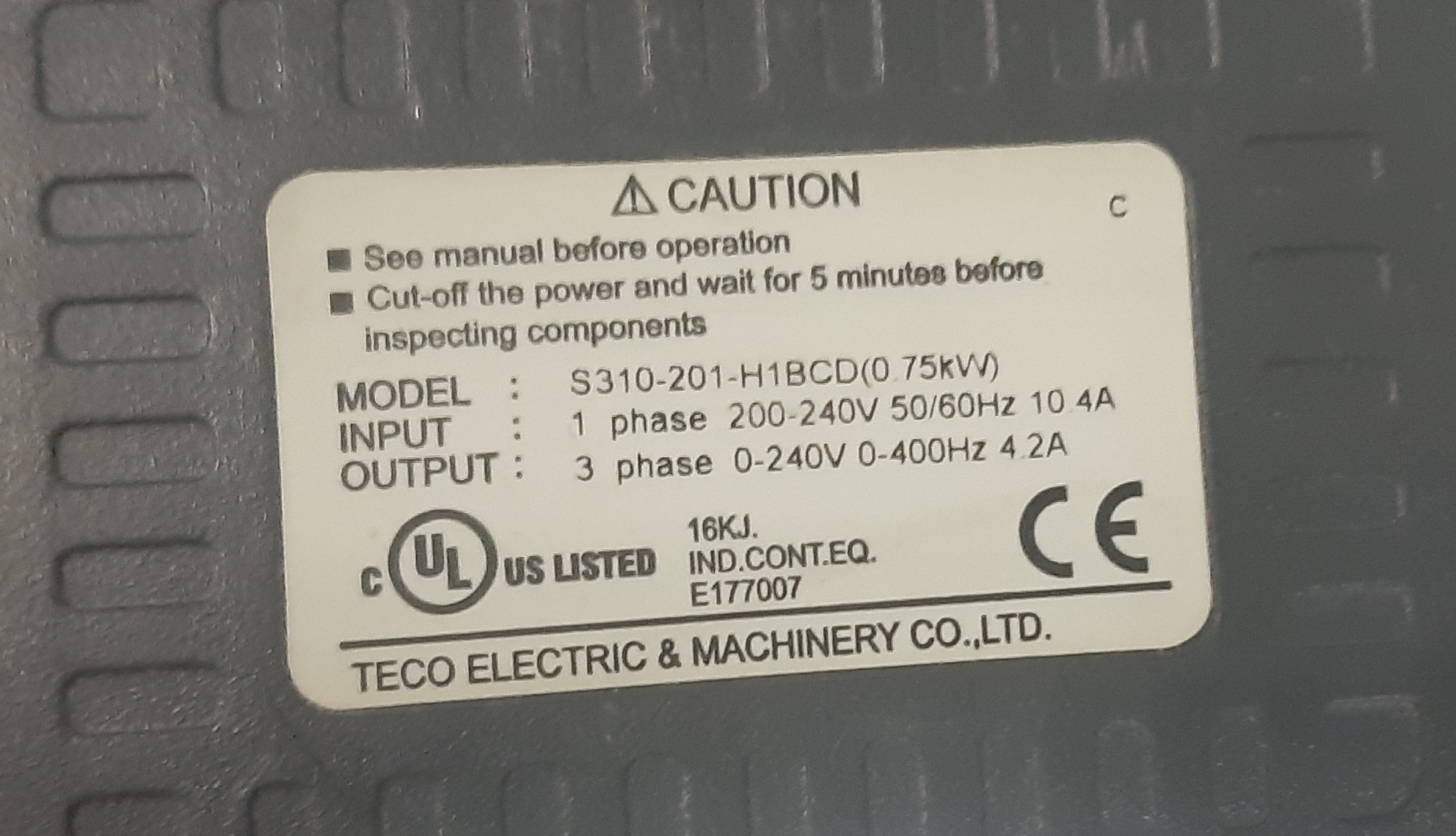 Teco Servo Motor Driver Inverter S310-201-h1bcd