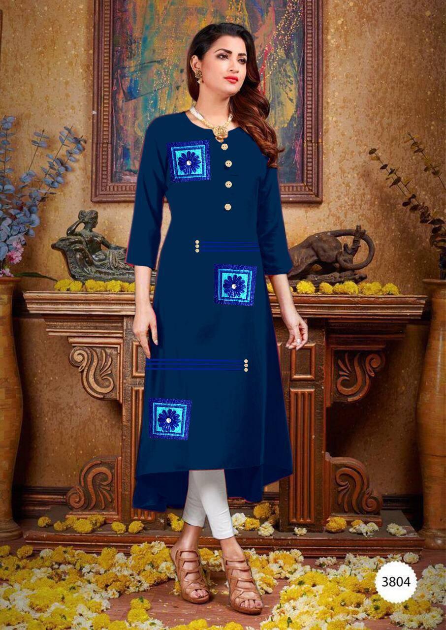 Heavy Rayon Kurti - Rayon Material Sizes: L-40 Xl-40 Xxl-44 3xl-46 4xl-48 Length: 46 Inches | Casual Dress Embroidered Pattern 3/4 Sleeves Breathable Washable Available In 6 Colors