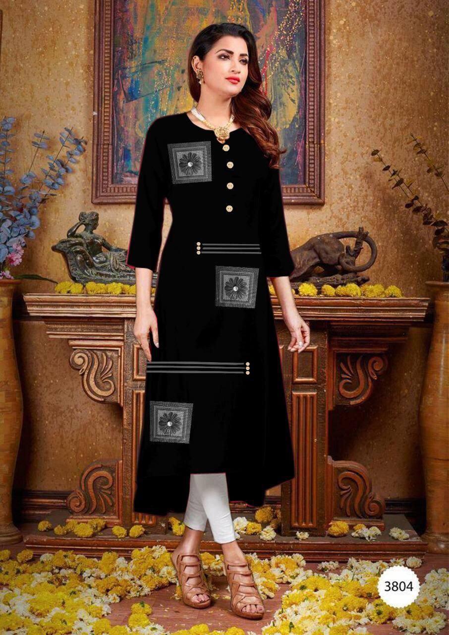 Heavy Rayon Kurti - Rayon Material Sizes: L-40 Xl-40 Xxl-44 3xl-46 4xl-48 Length: 46 Inches | Casual Dress Embroidered Pattern 3/4 Sleeves Breathable Washable Available In 6 Colors