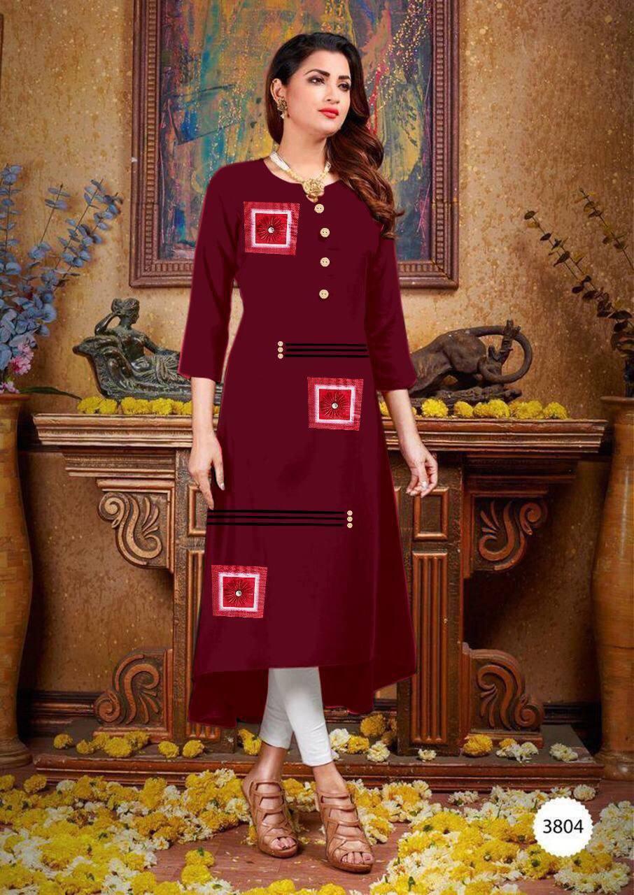 Heavy Rayon Kurti - Rayon Material Sizes: L-40 Xl-40 Xxl-44 3xl-46 4xl-48 Length: 46 Inches | Casual Dress Embroidered Pattern 3/4 Sleeves Breathable Washable Available In 6 Colors