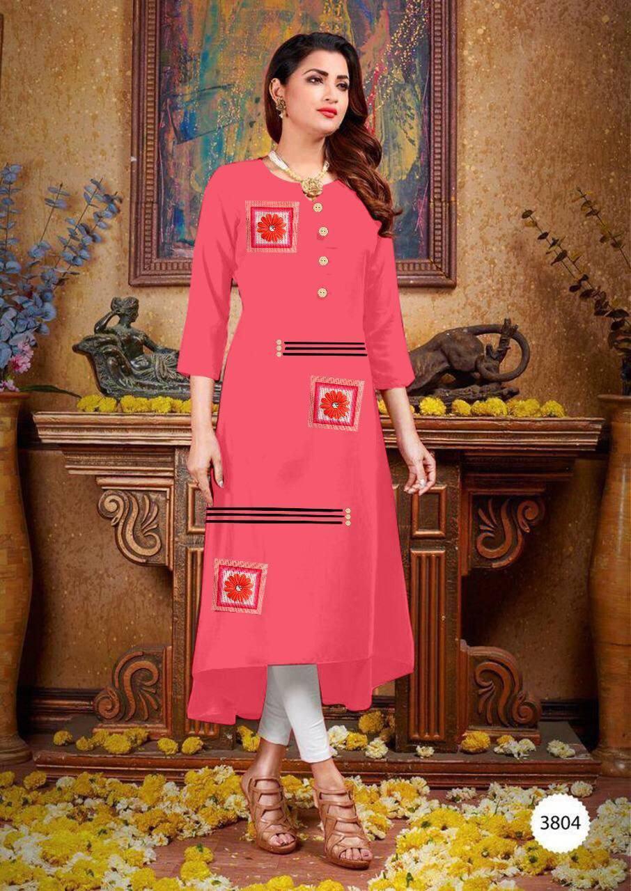 Heavy Rayon Kurti - Rayon Material Sizes: L-40 Xl-40 Xxl-44 3xl-46 4xl-48 Length: 46 Inches | Casual Dress Embroidered Pattern 3/4 Sleeves Breathable Washable Available In 6 Colors
