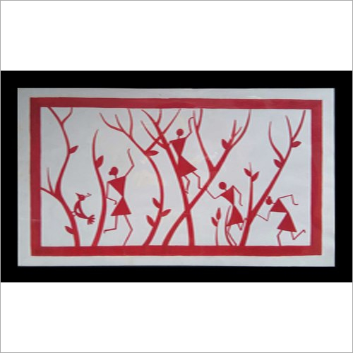 काली आयताकार बनावट वाली वारली पेंटिंग