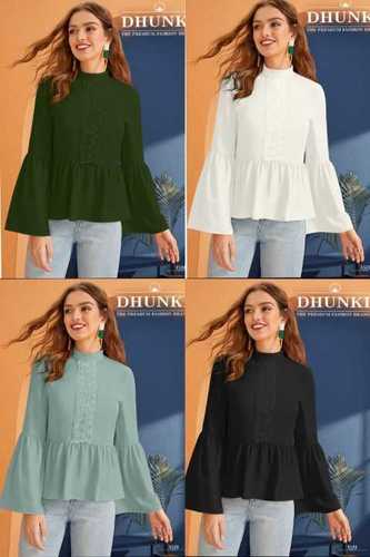 Dhunki Ladies Designer Tops - Heavy Georgette, Length: 24-25 Inch, Full Sleeves, Lace Pattern, Available in 4 Colors, Sizes M(38) & XL(42)